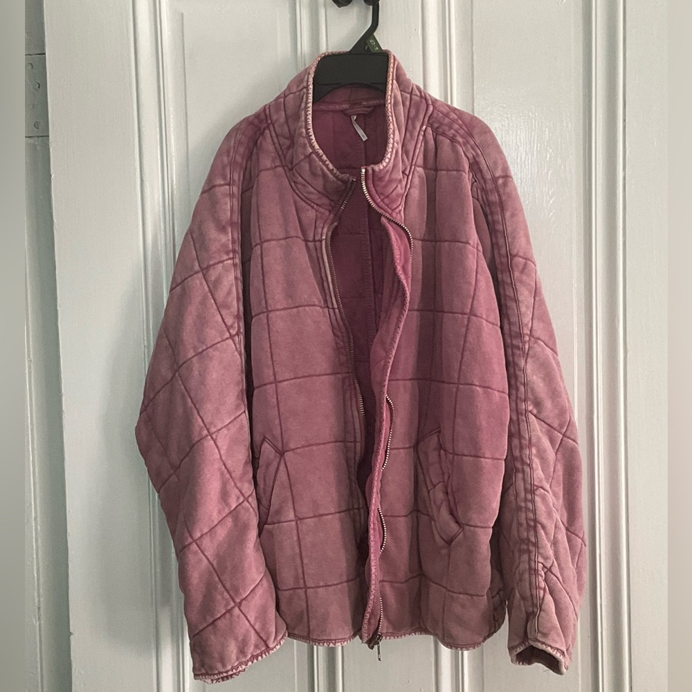 Free People Dolman Quilted Knit Jacket SZ L Daphne Pink - Picture 3 of 7